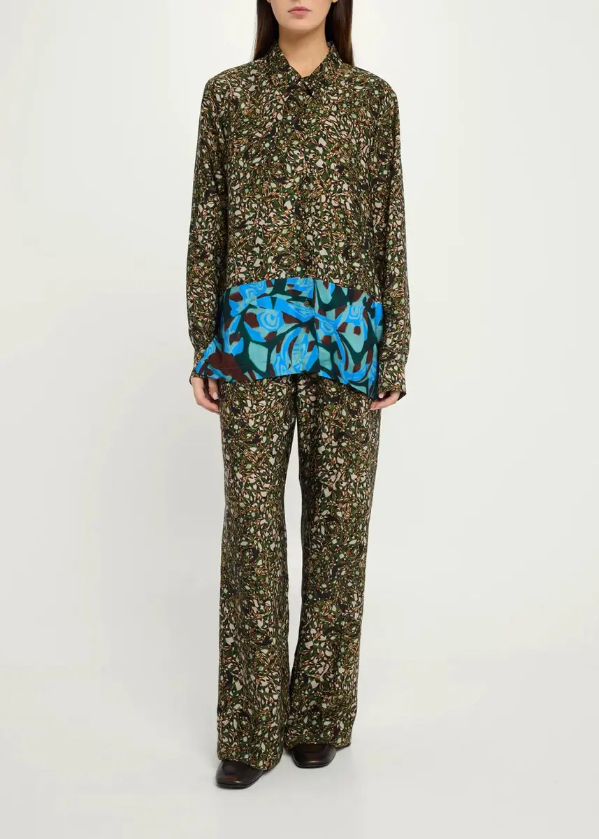 Dries Van Noten Mixed Marbled-Print Wide-Leg Drawstring Pants | Thumbnail 2