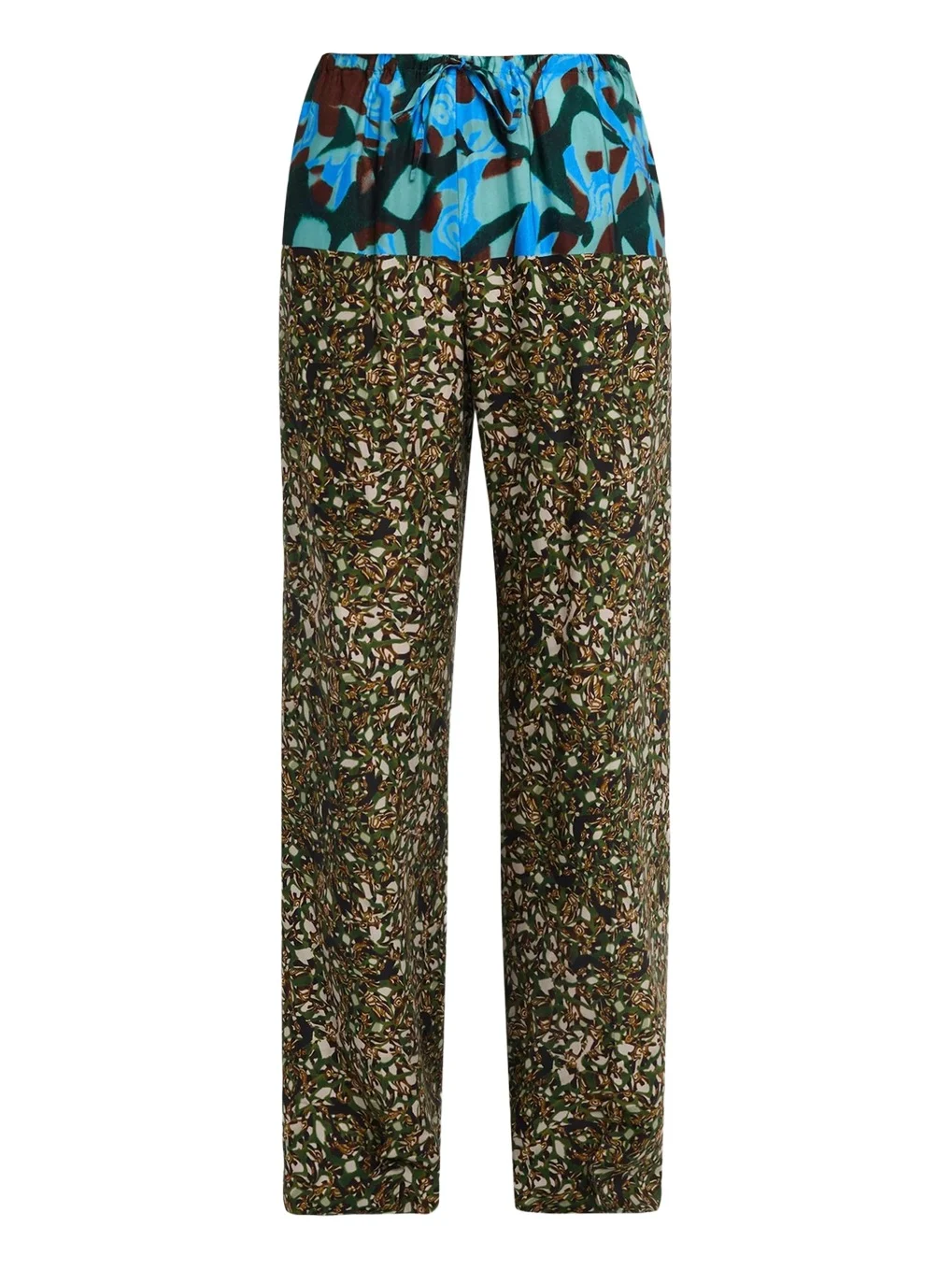 Mixed Marbled-Print Wide-Leg Drawstring Pants
