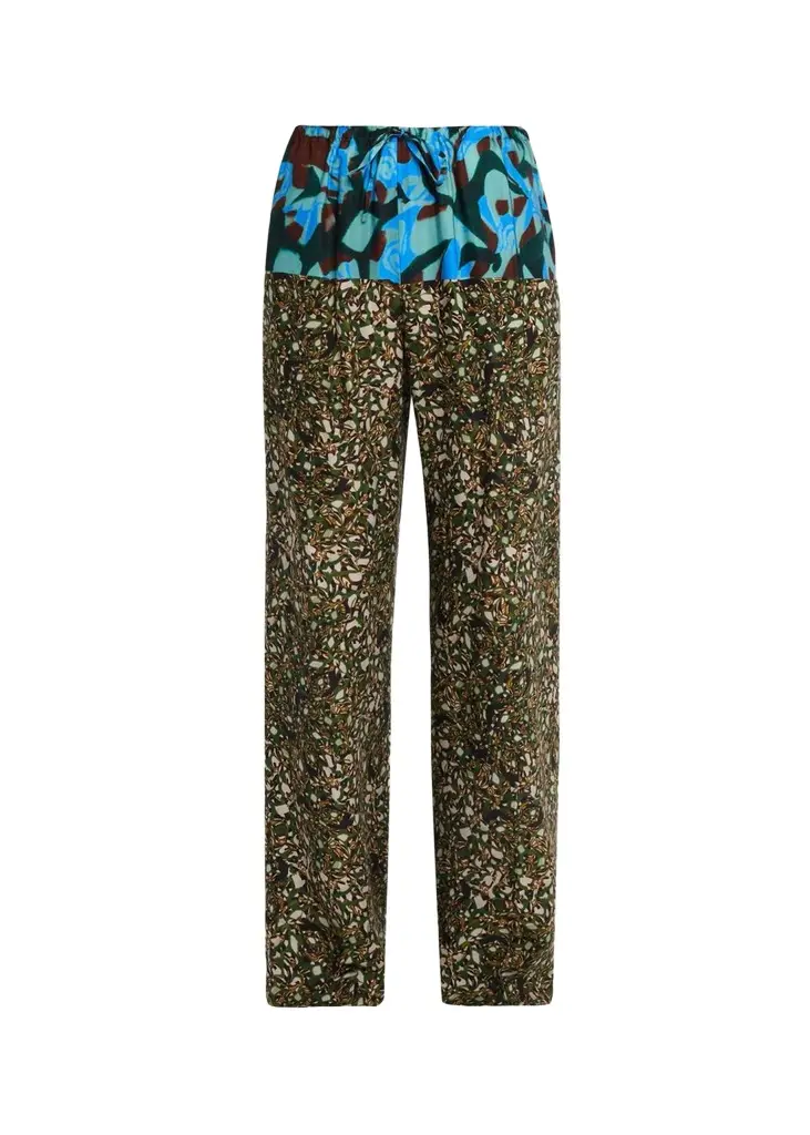 Mixed Marbled-Print Wide-Leg Drawstring Pants