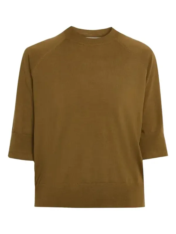 Dries Van Noten Tuan Merino Wool Short-Sleeve Crewneck Sweater