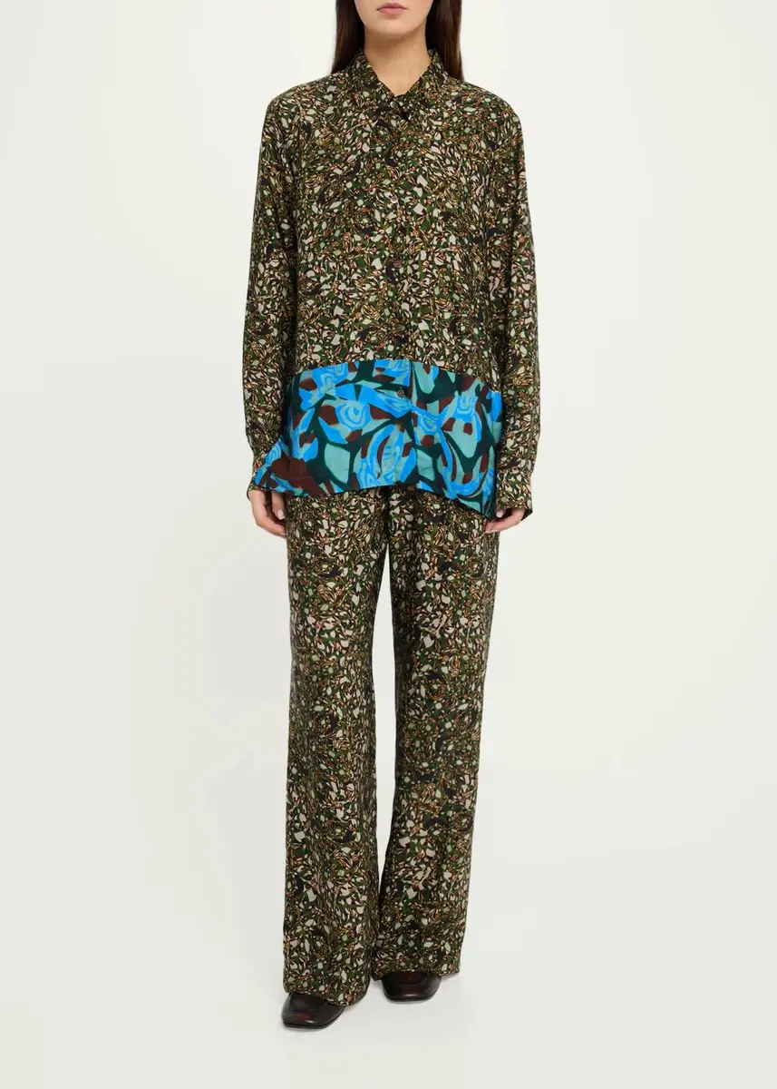 Dries Van Noten Colorblock Marble-Print Button-Down Shirt | Thumbnail 2