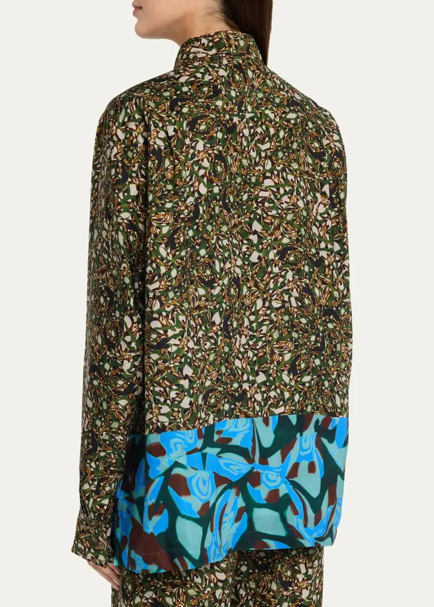 Dries Van Noten Colorblock Marble-Print Button-Down Shirt | Thumbnail 3