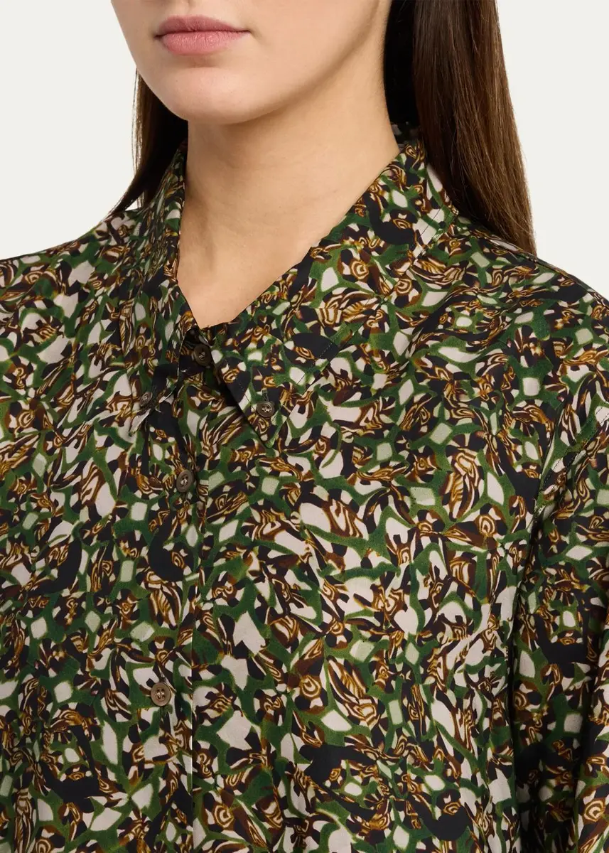 Dries Van Noten Colorblock Marble-Print Button-Down Shirt | Thumbnail 5