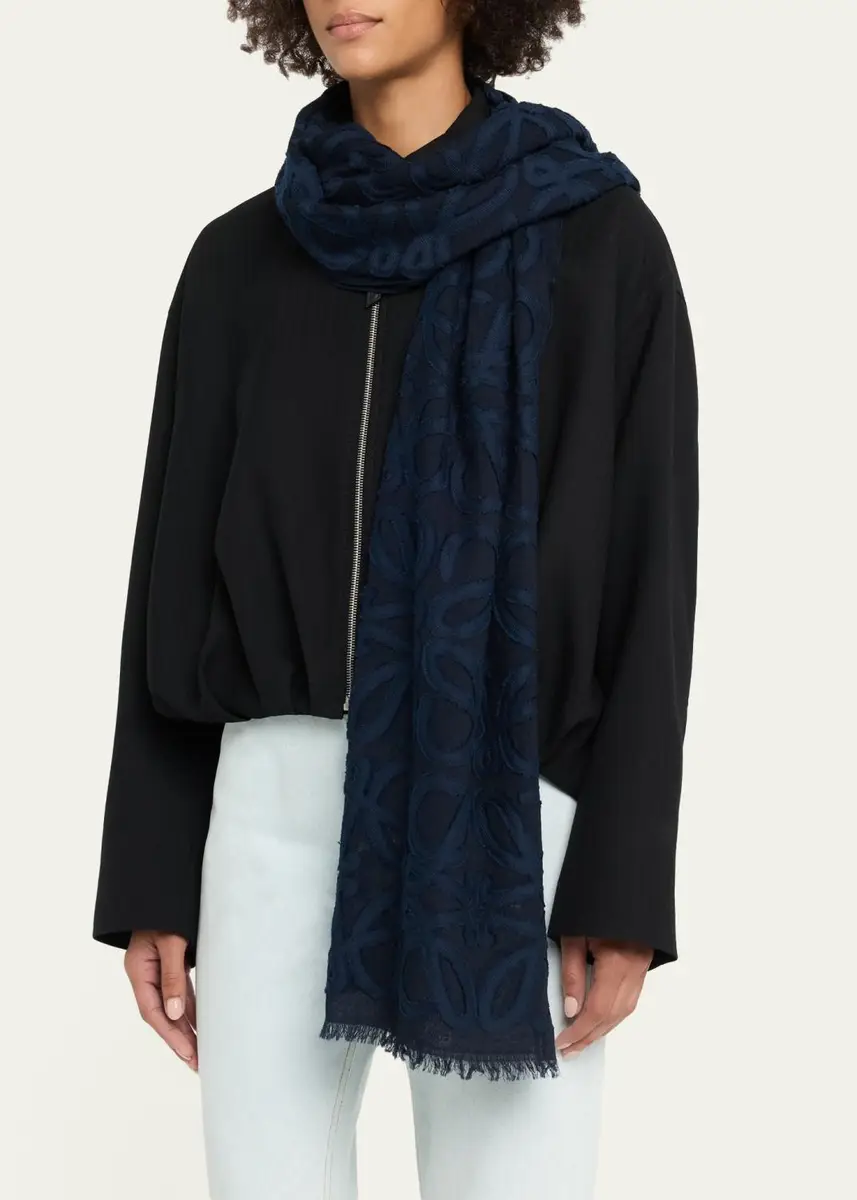 Loewe Anagram Wool, Silk and Cotton Scarf | Thumbnail 3 Loewe Anagram Wool, Silk and Cotton Scarf | Thumbnail 3