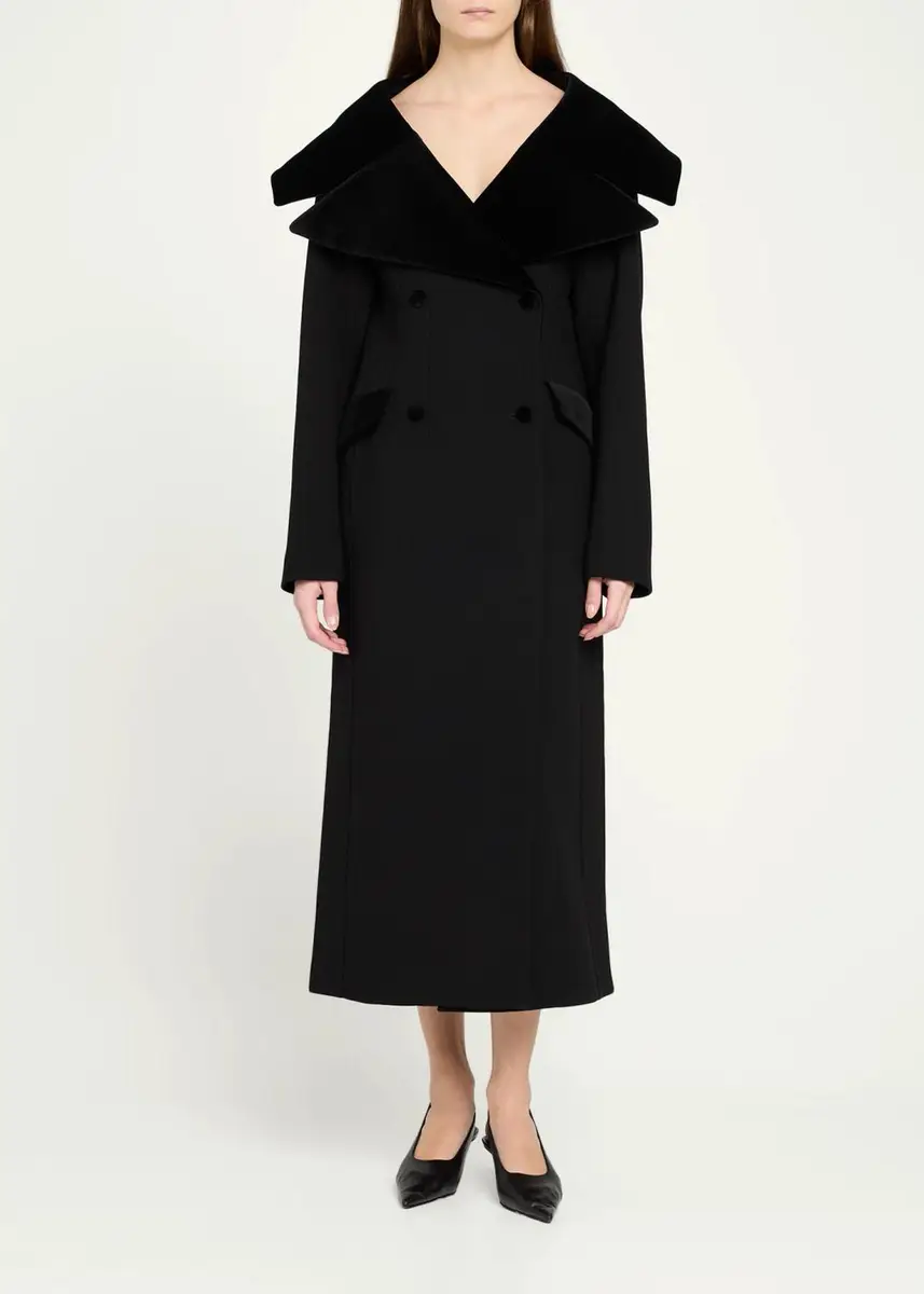 LIBEROWE Wool and Velvet Double-Breasted Long Hourglass Coat | Thumbnail 2 LIBEROWE Wool and Velvet Double-Breasted Long Hourglass Coat | Thumbnail 2
