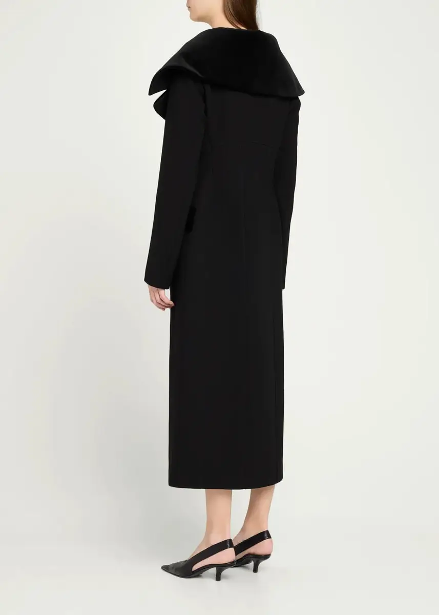 LIBEROWE Wool and Velvet Double-Breasted Long Hourglass Coat | Thumbnail 3 LIBEROWE Wool and Velvet Double-Breasted Long Hourglass Coat | Thumbnail 3