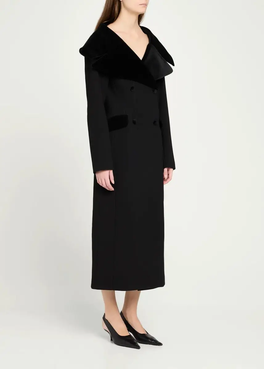 LIBEROWE Wool and Velvet Double-Breasted Long Hourglass Coat | Thumbnail 4 LIBEROWE Wool and Velvet Double-Breasted Long Hourglass Coat | Thumbnail 4