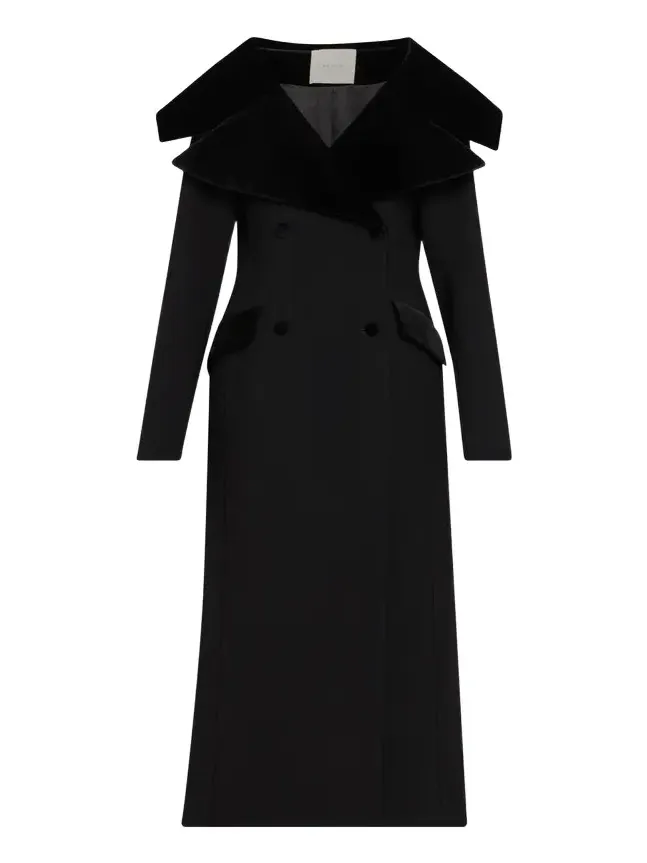 LIBEROWE Wool and Velvet Double-Breasted Long Hourglass Coat