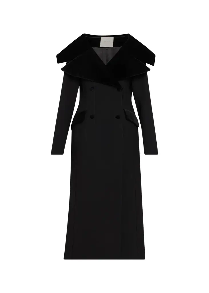 LIBEROWE Wool and Velvet Double-Breasted Long Hourglass Coat