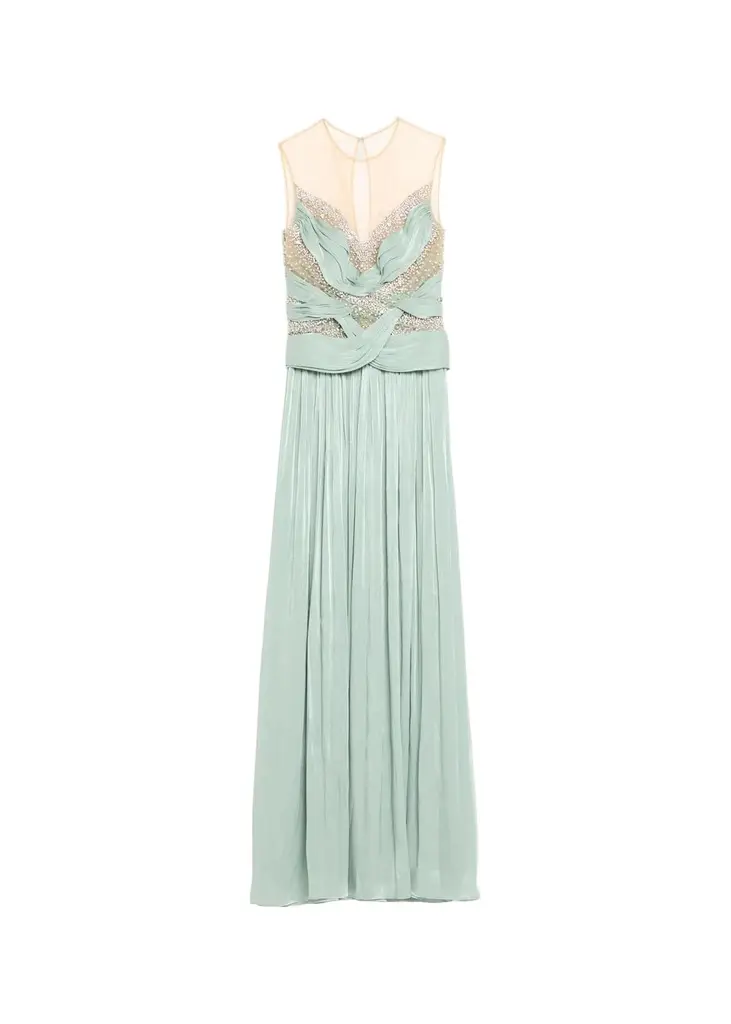 Costarellos Branka Embellished Crisscross Lurex Georgette Illusion Gown