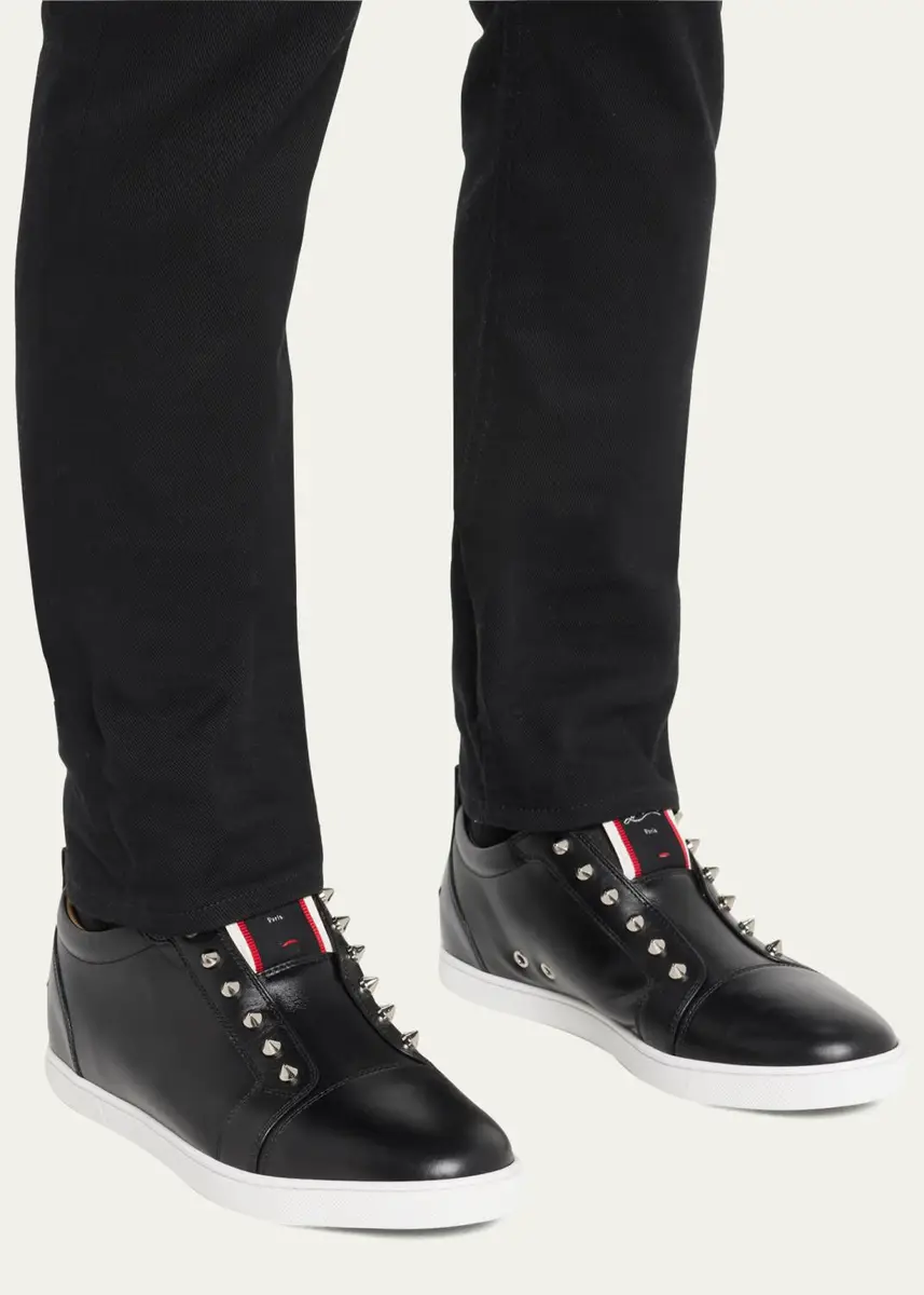 Christian Louboutin Men's F. A.V. Fique A Vontade Spiked Leather Slip-On Sneakers | Thumbnail 2