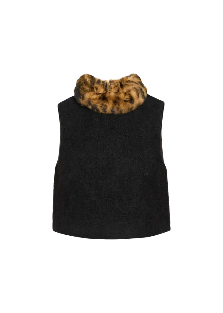 Cara Cara Gina Faux Fur-Collar Tweed Boucle Top