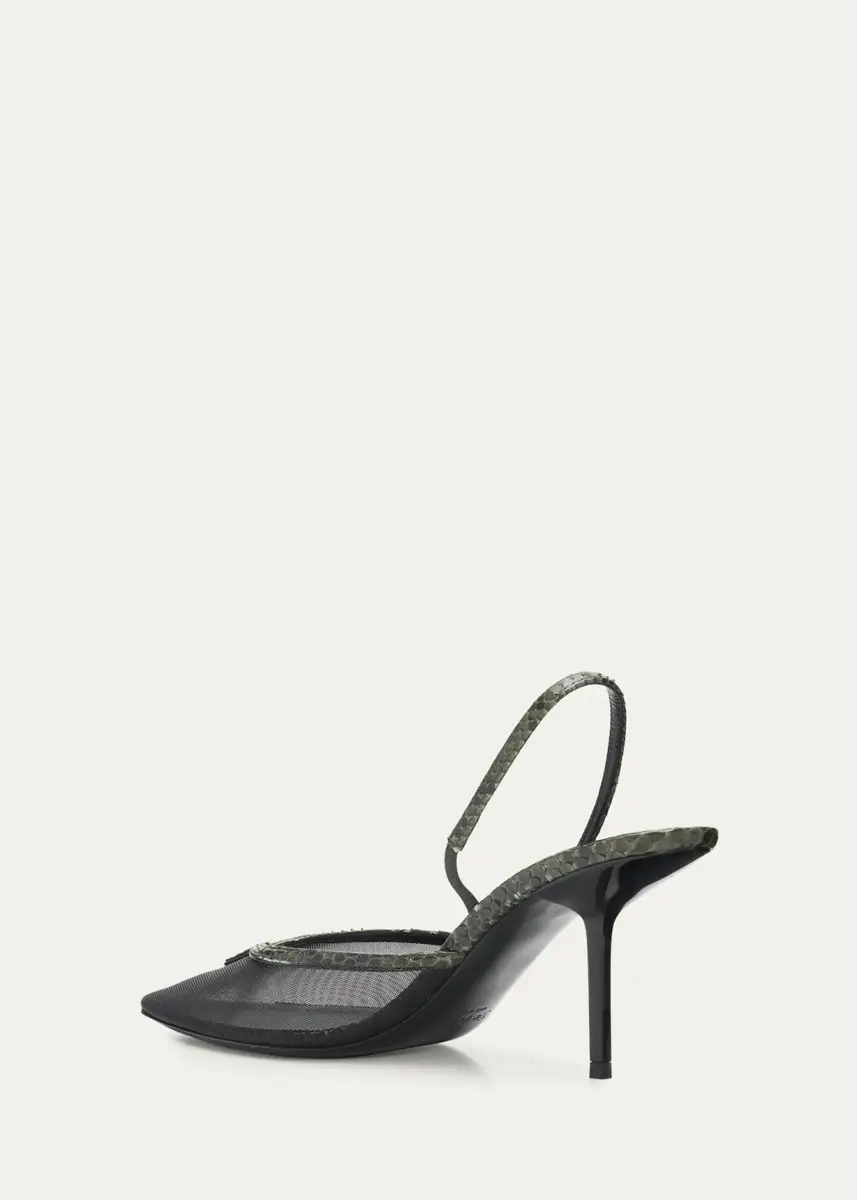Saint Laurent 90mm Mesh and Python-Embossed Leather Slingback Pumps | Thumbnail 4 Saint Laurent 90mm Mesh and Python-Embossed Leather Slingback Pumps | Thumbnail 4
