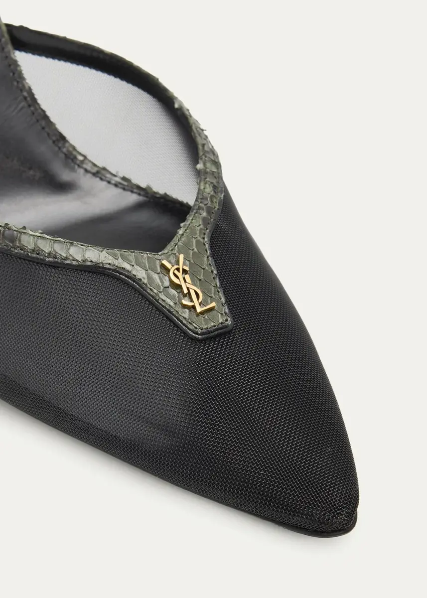 Saint Laurent 90mm Mesh and Python-Embossed Leather Slingback Pumps | Thumbnail 5 Saint Laurent 90mm Mesh and Python-Embossed Leather Slingback Pumps | Thumbnail 5