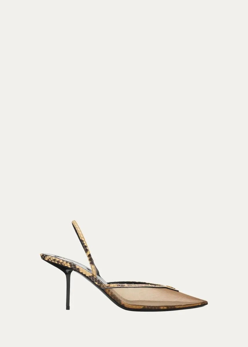 Saint Laurent 90mm Mesh and Python-Embossed Leather Slingback Pumps | Thumbnail 6 Saint Laurent 90mm Mesh and Python-Embossed Leather Slingback Pumps | Thumbnail 6