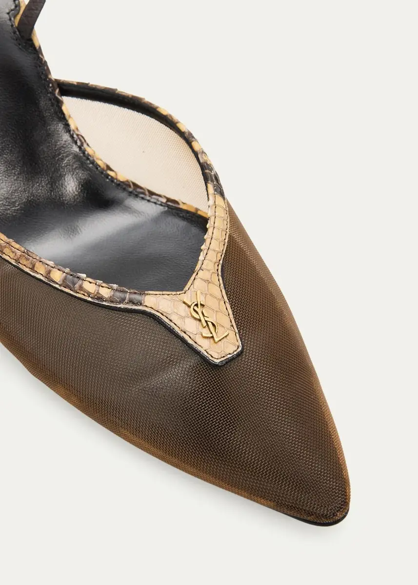Saint Laurent 90mm Mesh and Python-Embossed Leather Slingback Pumps | Thumbnail 10 Saint Laurent 90mm Mesh and Python-Embossed Leather Slingback Pumps | Thumbnail 10