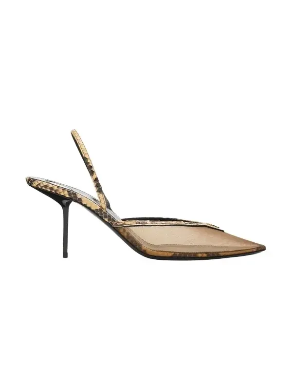 90mm Mesh and Python-Embossed Leather Slingback Pumps