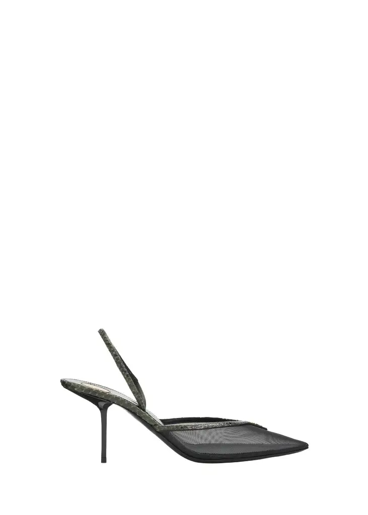 90mm Mesh and Python-Embossed Leather Slingback Pumps