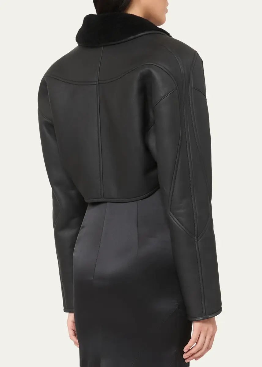 Max Mara Cropped Shawl-Collar Shearling Jacket | Thumbnail 3 Max Mara Cropped Shawl-Collar Shearling Jacket | Thumbnail 3