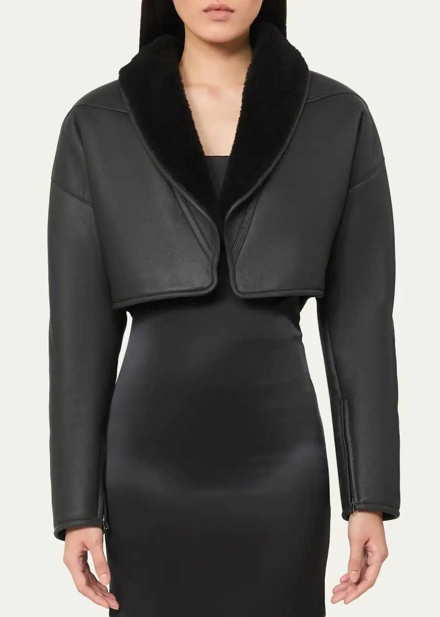 Max Mara Cropped Shawl-Collar Shearling Jacket | Thumbnail 4 Max Mara Cropped Shawl-Collar Shearling Jacket | Thumbnail 4