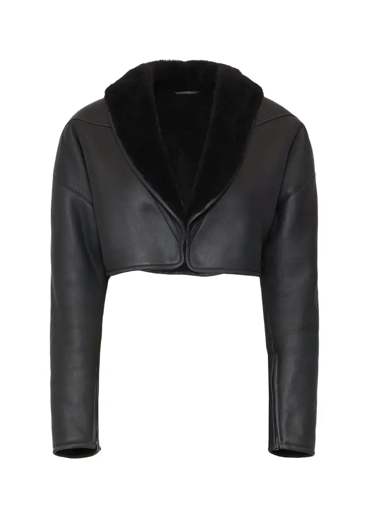 Cropped Shawl-Collar Shearling Jacket