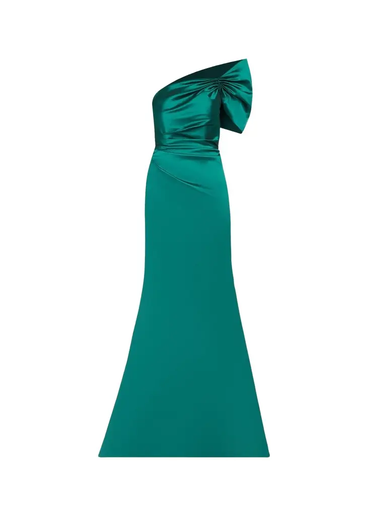 One Shoulder Ruched Taffeta Gown One Shoulder Ruched Taffeta Gown