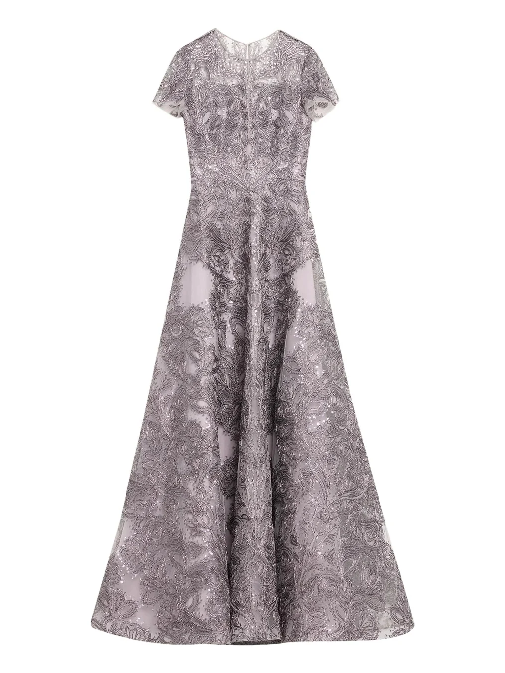 Naeem Khan Short-Sleeve Metallic Raffia Embroidered Gown