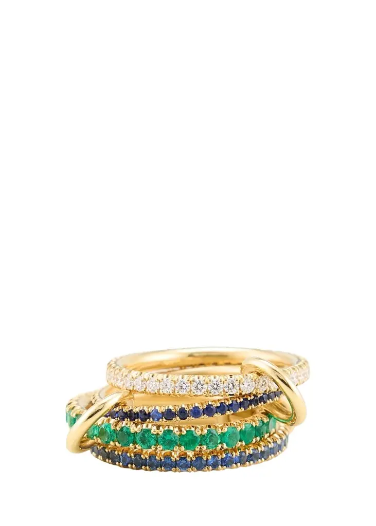 18K Custom 4-Band Ring with Diamonds, Emeralds, and Sapphires 18K Custom 4-Band Ring with Diamonds, Emeralds, and Sapphires