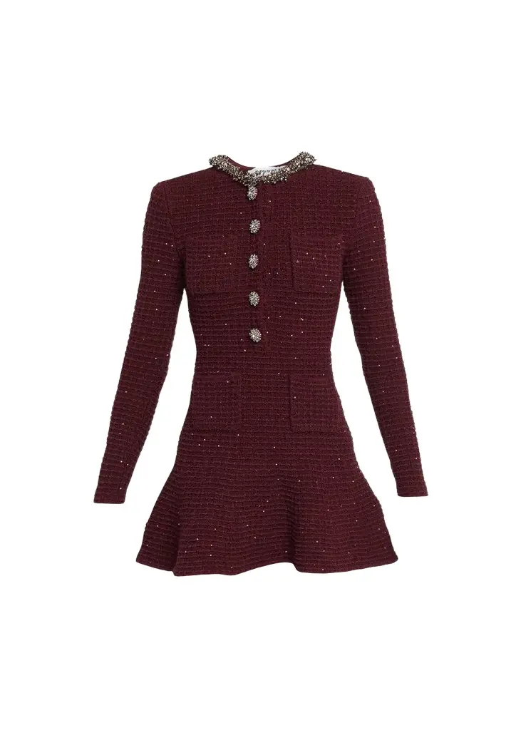 Self-Portrait Metallic Boucle-Knit Mini Dress