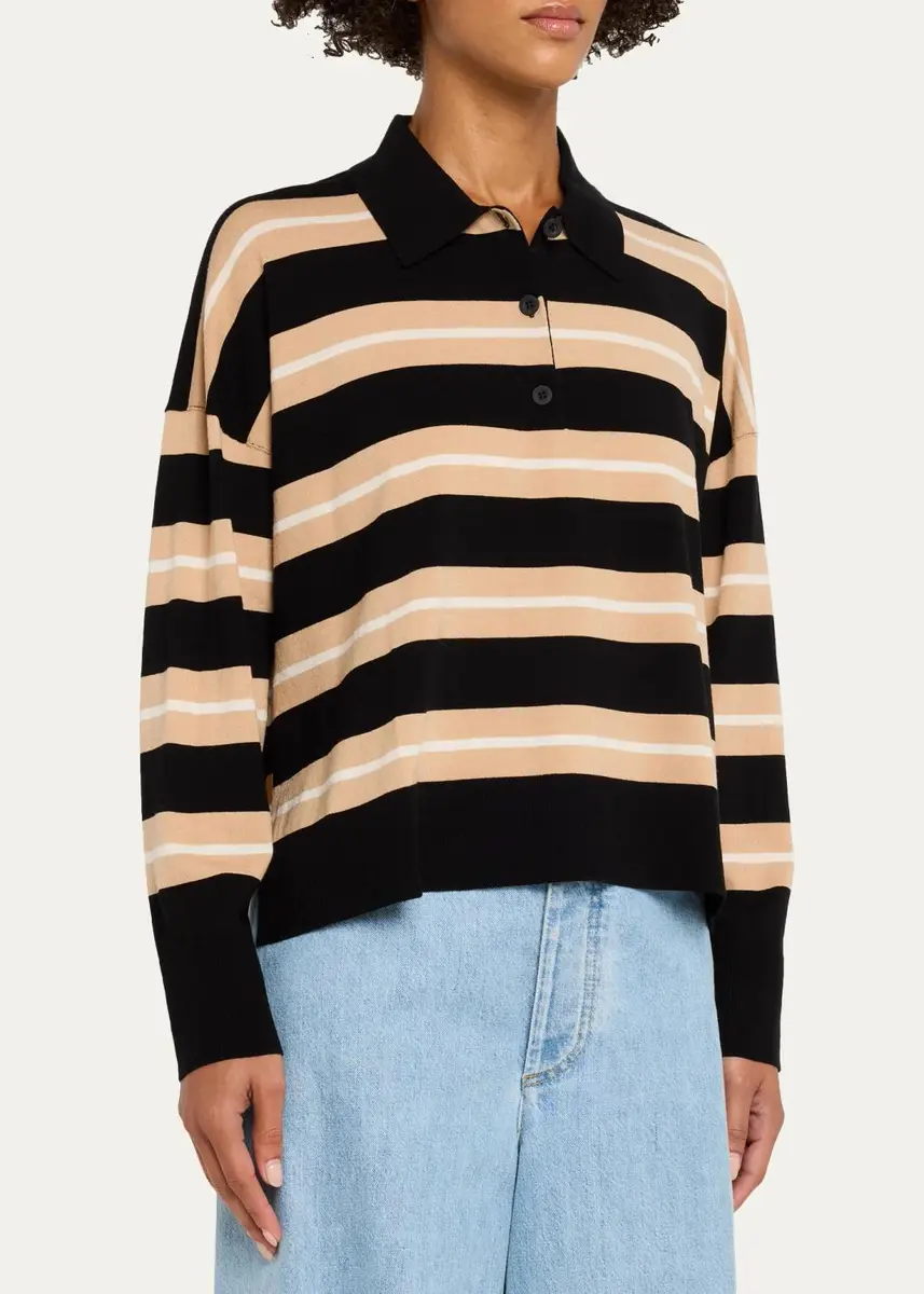 Simkhai Thames Striped Wool-Cashmere Polo Shirt | Thumbnail 4 Simkhai Thames Striped Wool-Cashmere Polo Shirt | Thumbnail 4