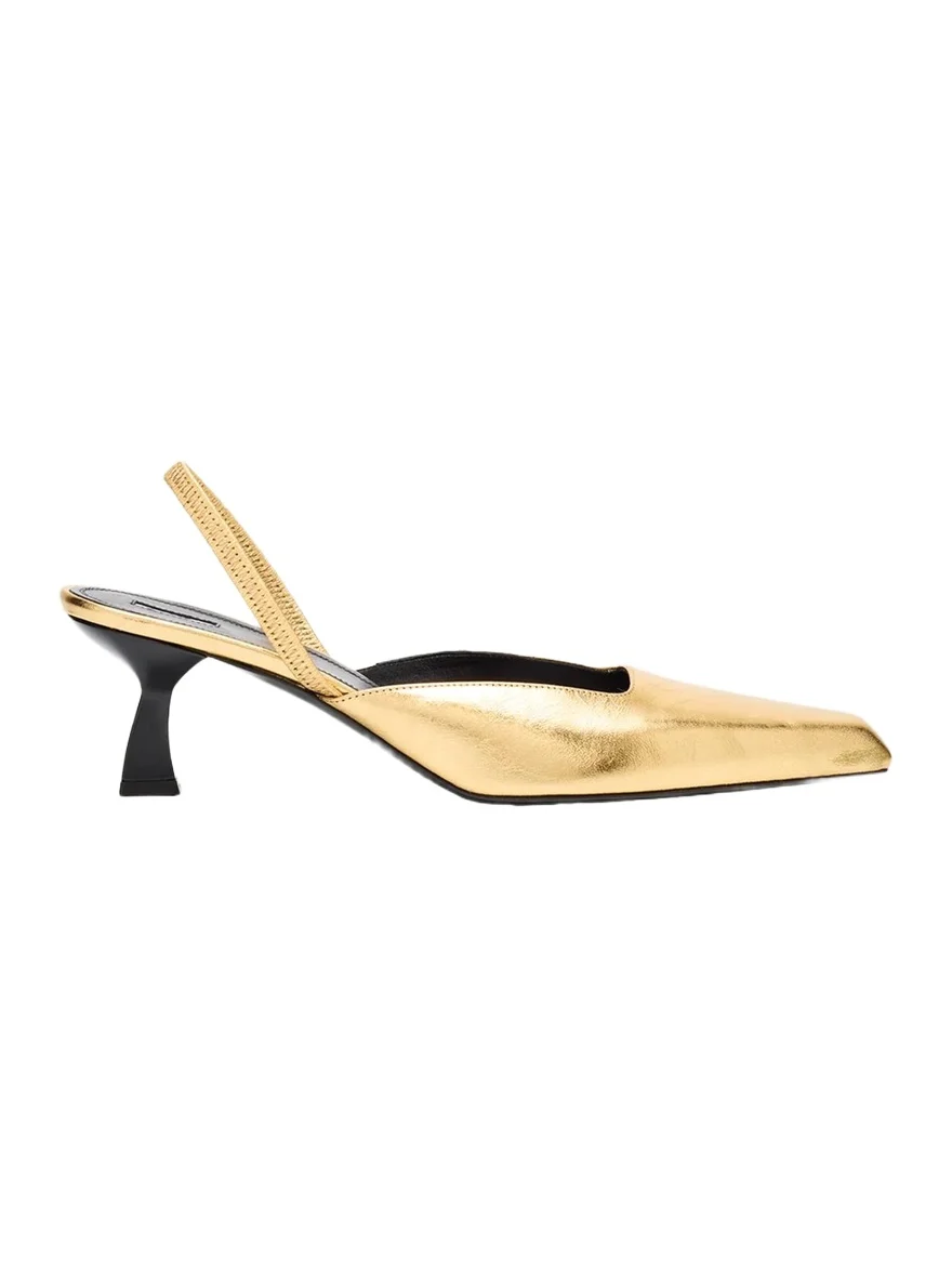 NODALETO 55mm Metallic Leather Slingback Pumps