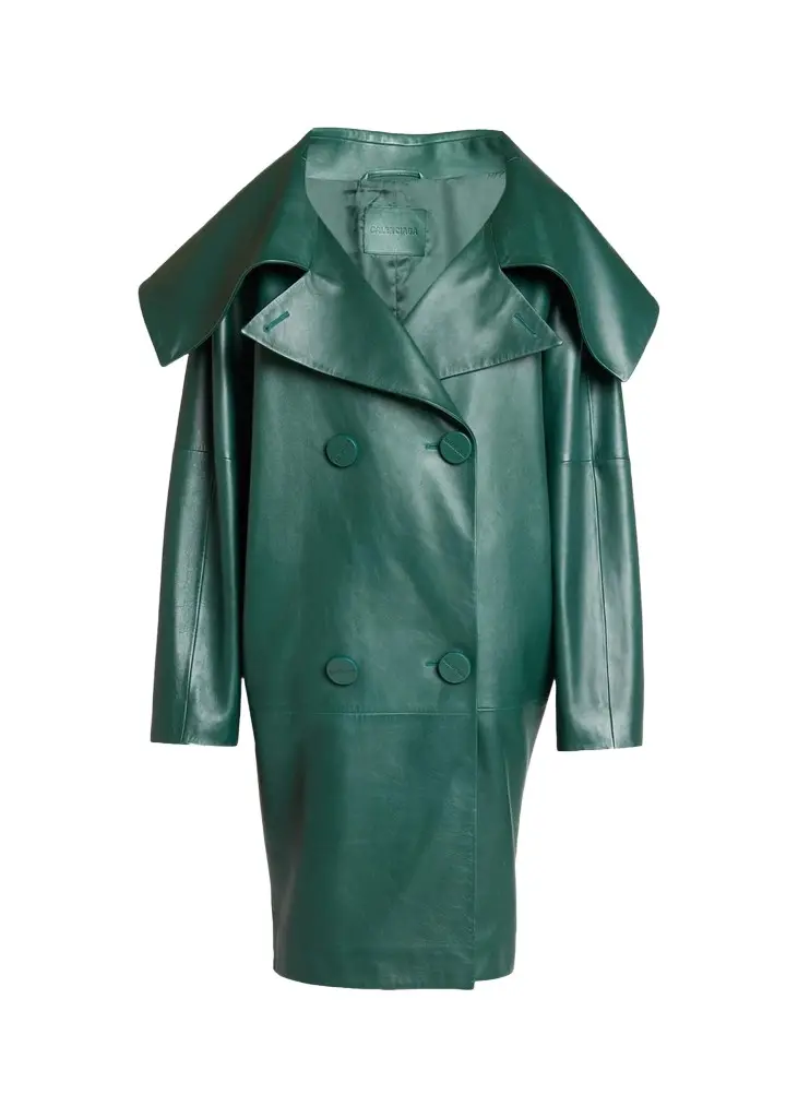 Balenciaga Oversized High-Collar Leather Jacket