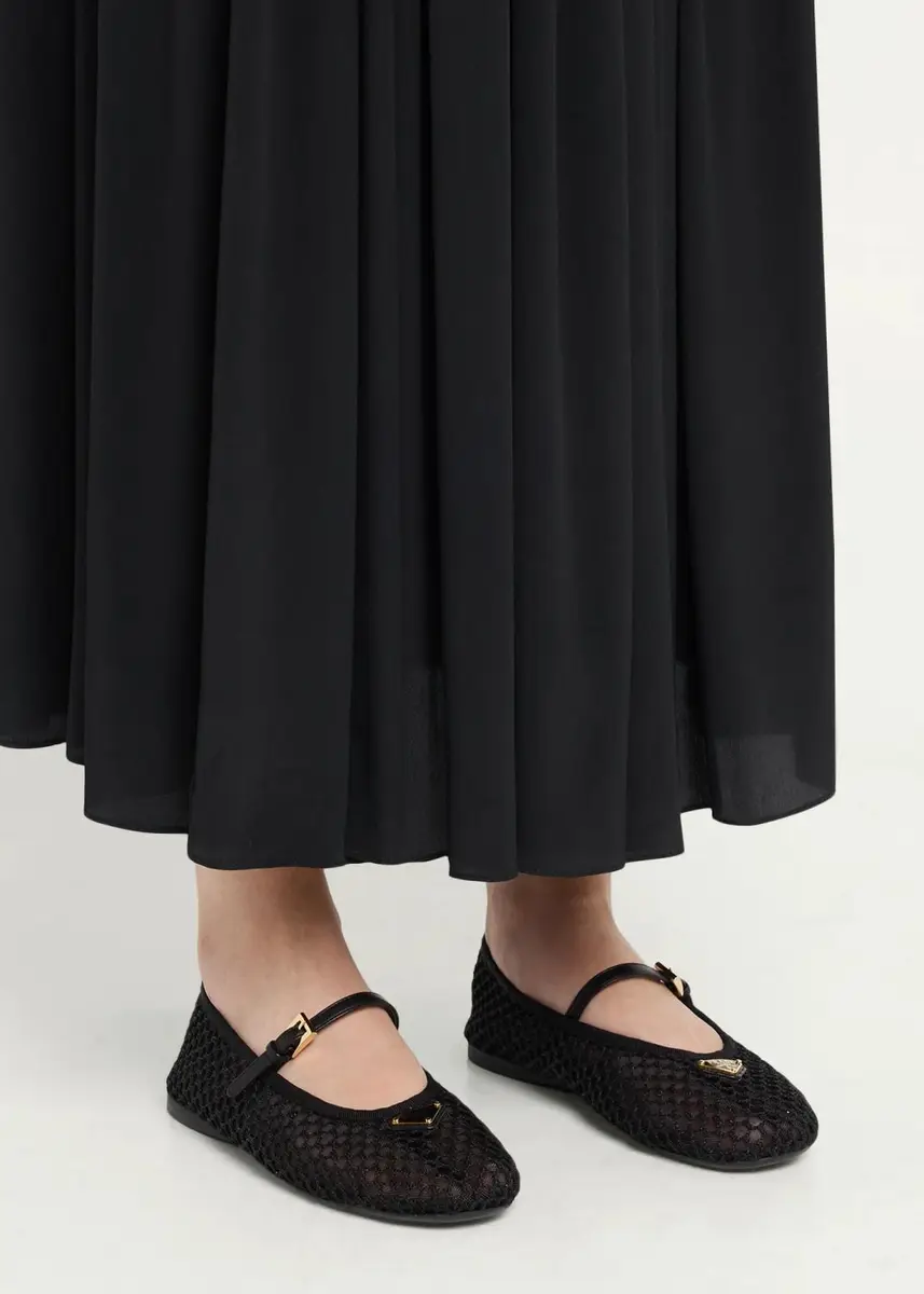 Prada Triangle Logo Mesh Mary Jane Ballerina Flats | Thumbnail 2