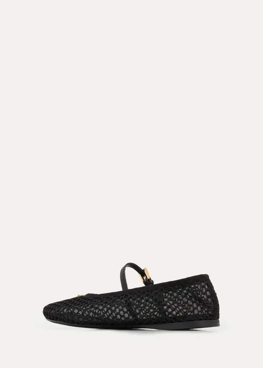 Prada Triangle Logo Mesh Mary Jane Ballerina Flats | Thumbnail 4