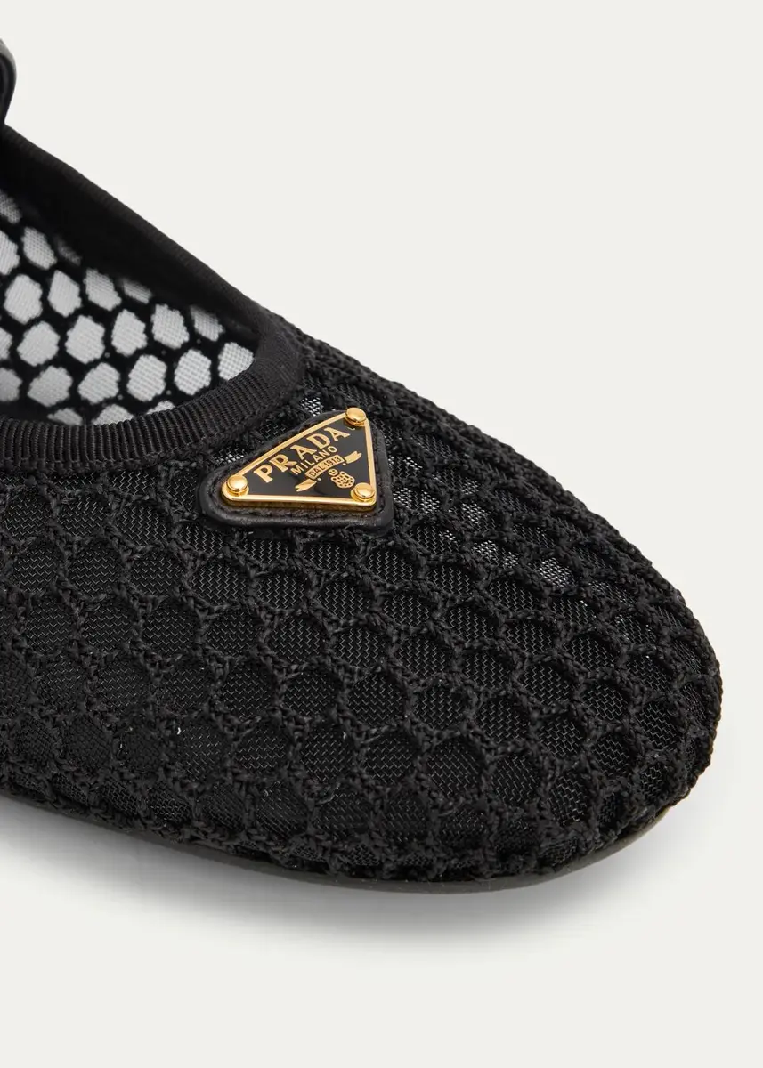 Prada Triangle Logo Mesh Mary Jane Ballerina Flats | Thumbnail 5