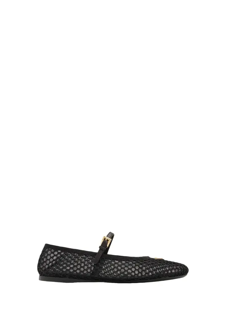 Triangle Logo Mesh Mary Jane Ballerina Flats