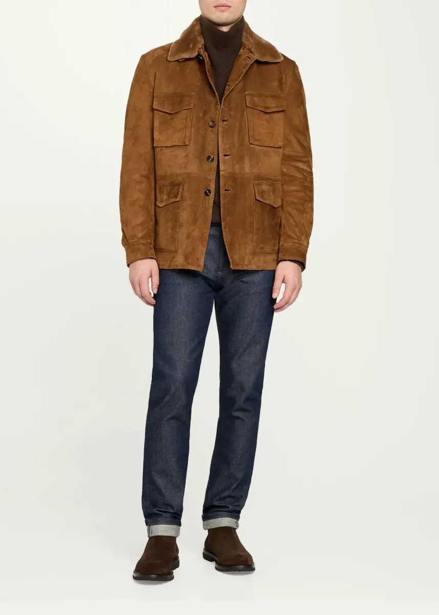 Cesare Attolini Men's Faux-Fur Collar Suede Jacket | Thumbnail 2 Cesare Attolini Men's Faux-Fur Collar Suede Jacket | Thumbnail 2
