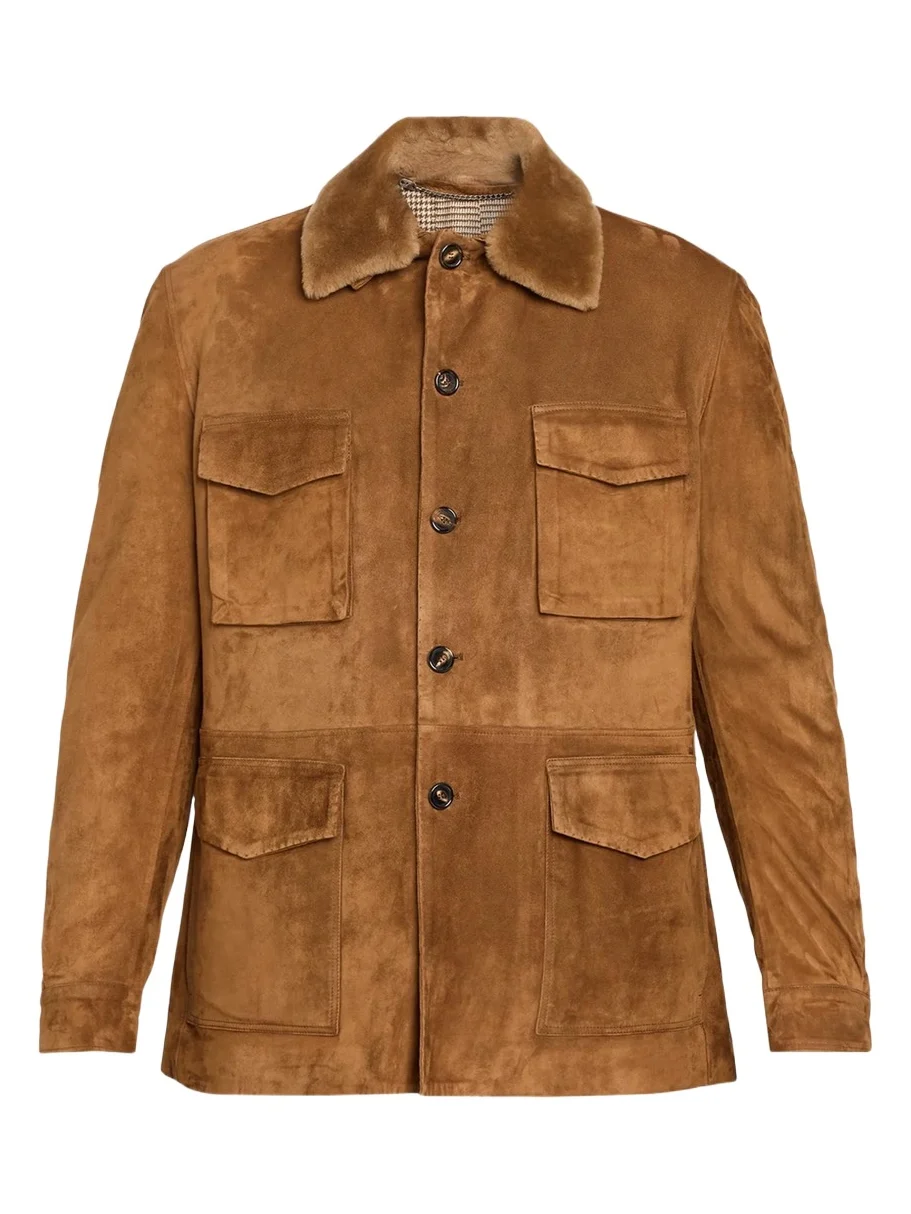 Cesare Attolini Men's Faux-Fur Collar Suede Jacket