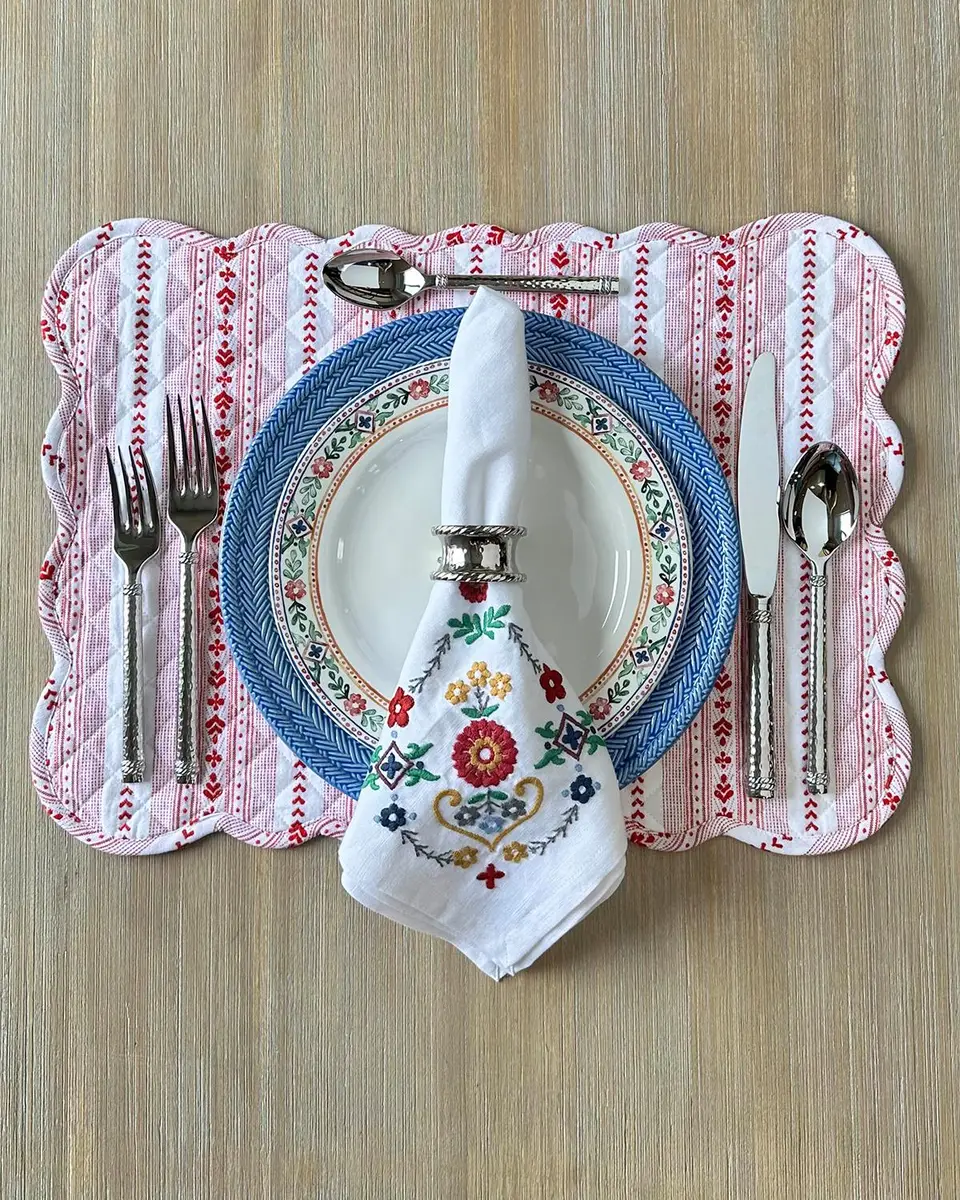 Juliska Villa Stripe Ruby Quilted Placemat | Thumbnail 2 Juliska Villa Stripe Ruby Quilted Placemat | Thumbnail 2