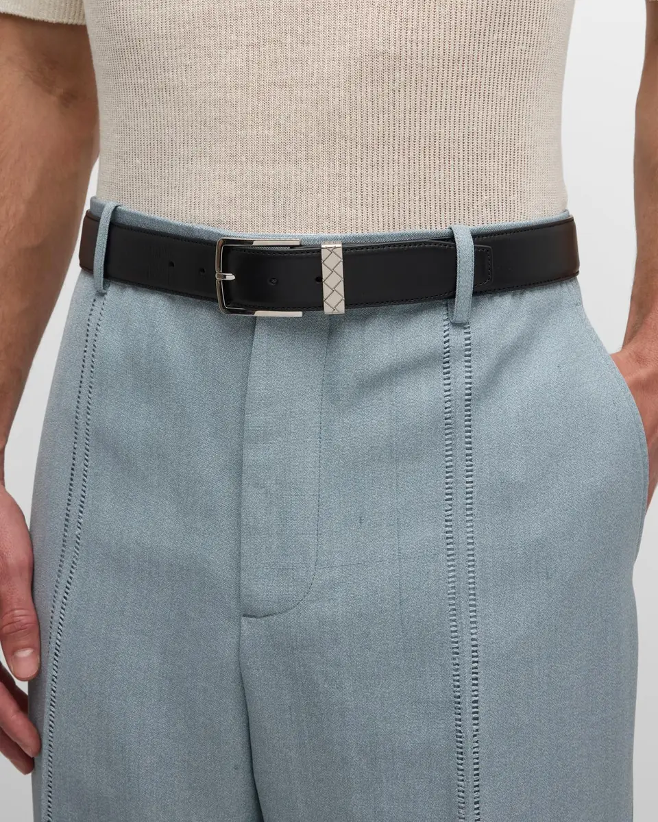 Bottega Veneta Men's Intreccio Leather Belt | Thumbnail 2