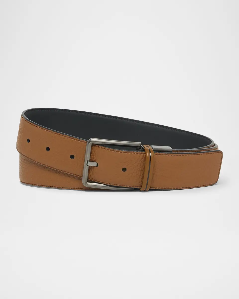 Zegna Men's Signifier Stripe Reversible Leather Belt | Thumbnail 3 Zegna Men's Signifier Stripe Reversible Leather Belt | Thumbnail 3
