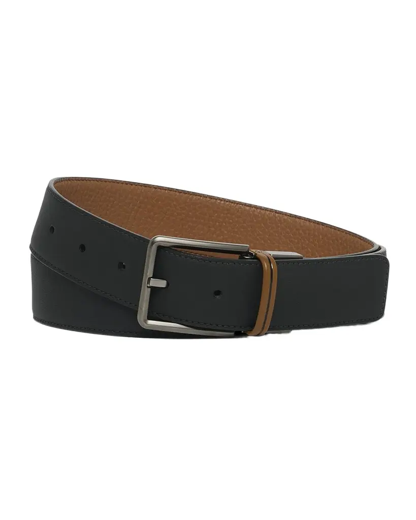 Zegna Men's Signifier Stripe Reversible Leather Belt