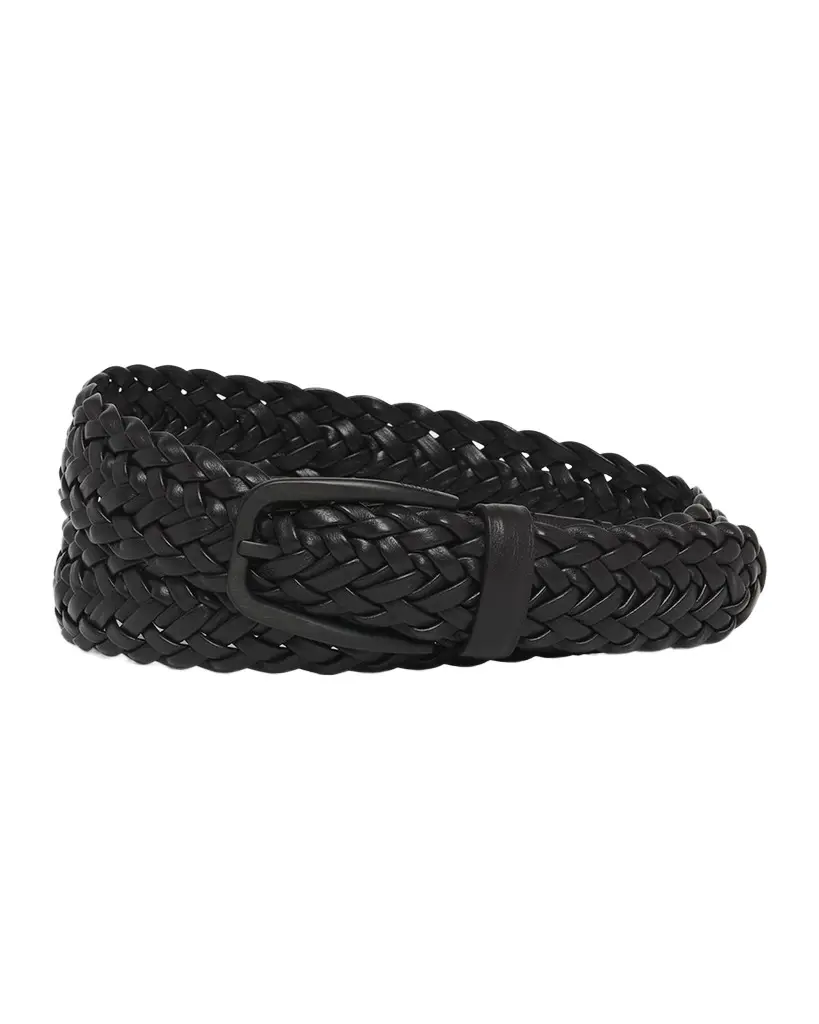 Zegna Men's Braided Leather Vendome-Buckle Belt