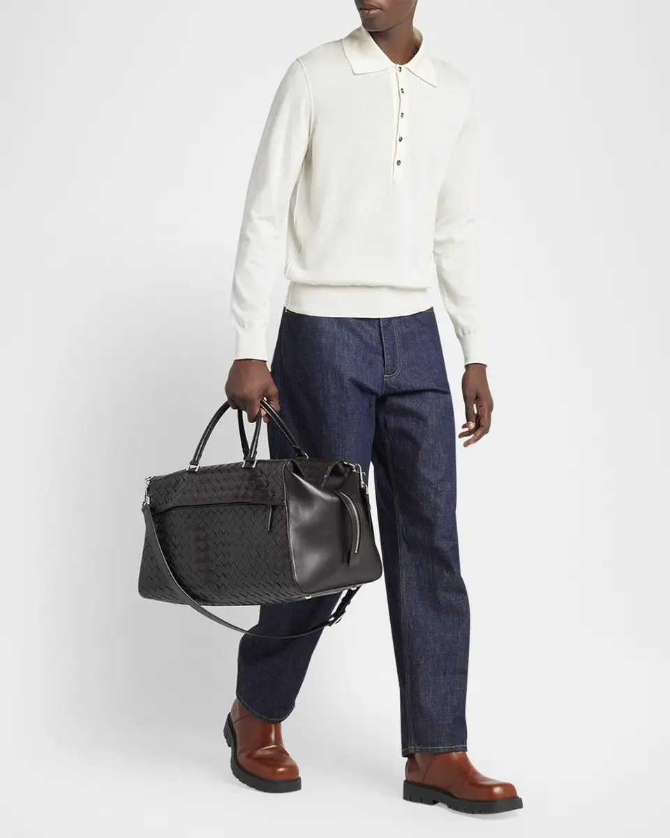 Bottega Veneta Men's Intrecciato Leather Weekender Duffel Bag | Thumbnail 5 Bottega Veneta Men's Intrecciato Leather Weekender Duffel Bag | Thumbnail 5