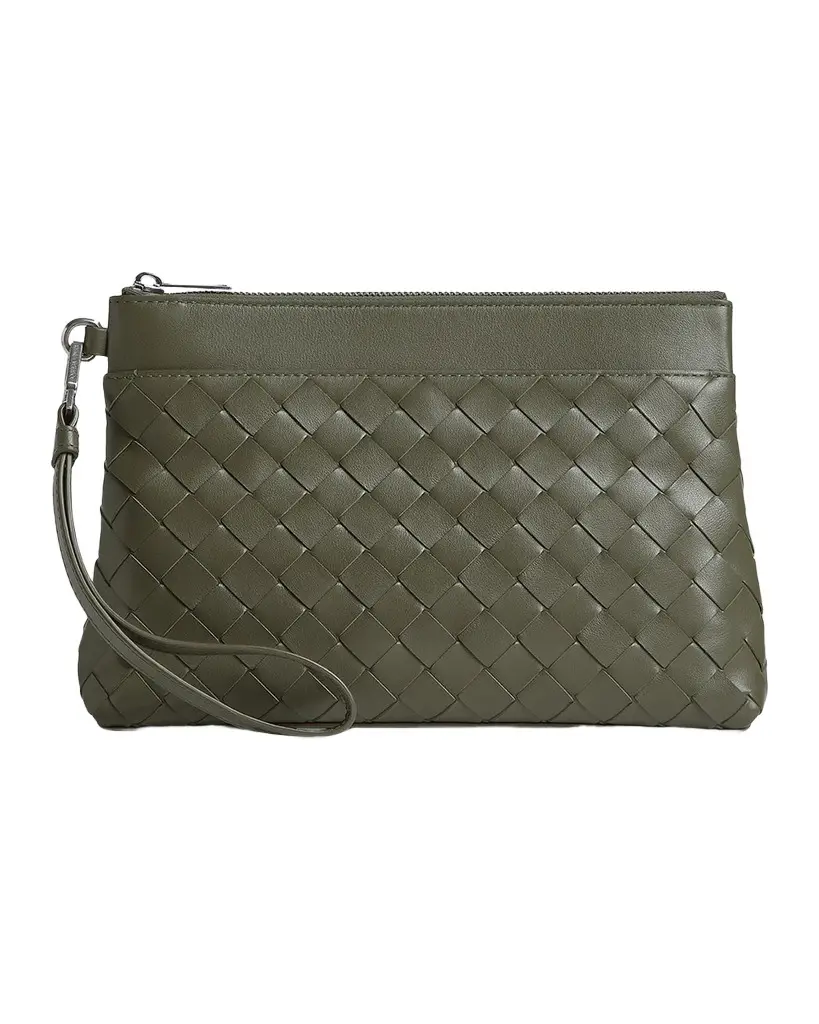 Bottega Veneta Men's Intrecciato Prism Leather Pouch with Wristlet