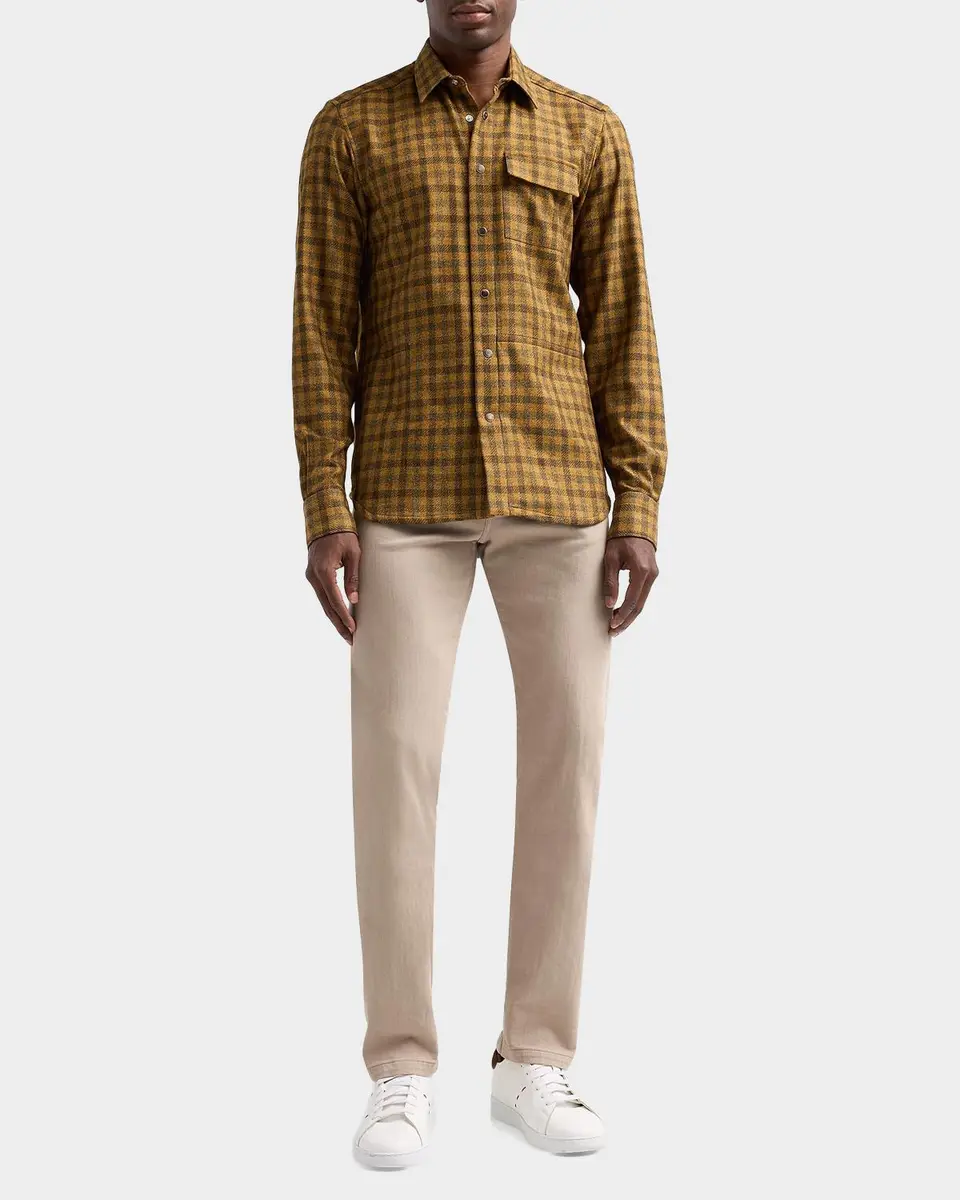 Kiton Men's Buba Plaid Cashmere Snap-Front Shirt | Thumbnail 2