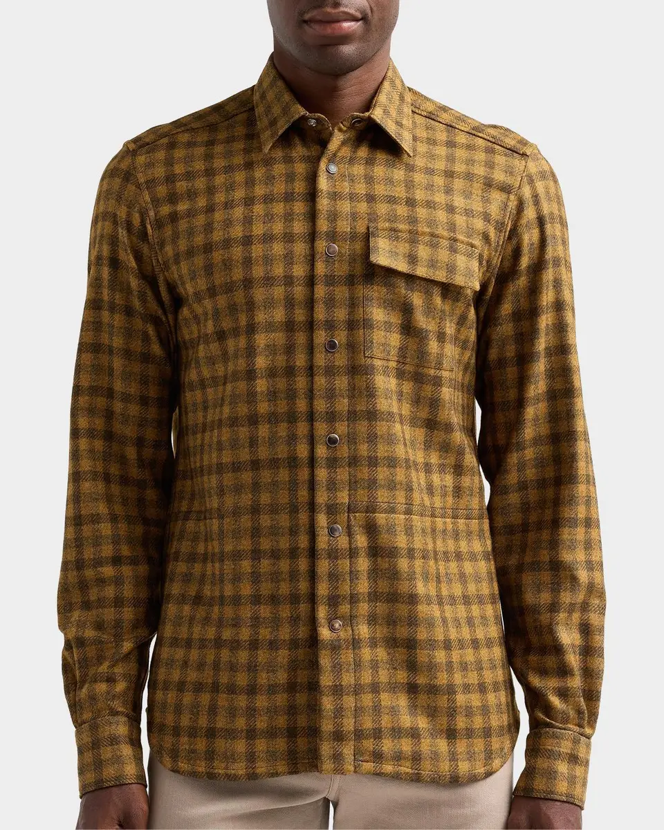 Kiton Men's Buba Plaid Cashmere Snap-Front Shirt | Thumbnail 4