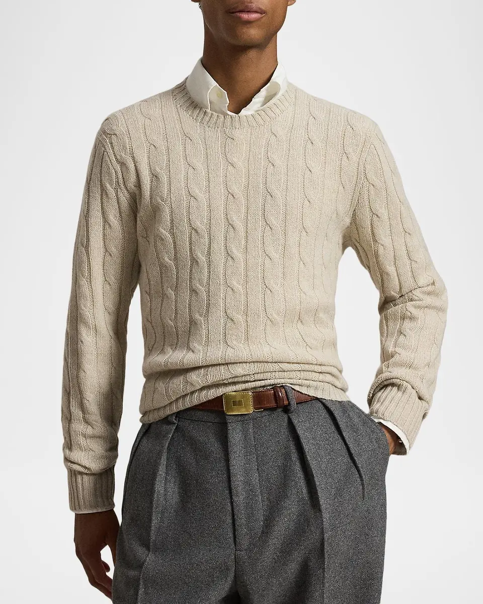 Polo Ralph Lauren Men's Iconic Cable-Knit Cashmere Sweater | Thumbnail 4 Polo Ralph Lauren Men's Iconic Cable-Knit Cashmere Sweater | Thumbnail 4