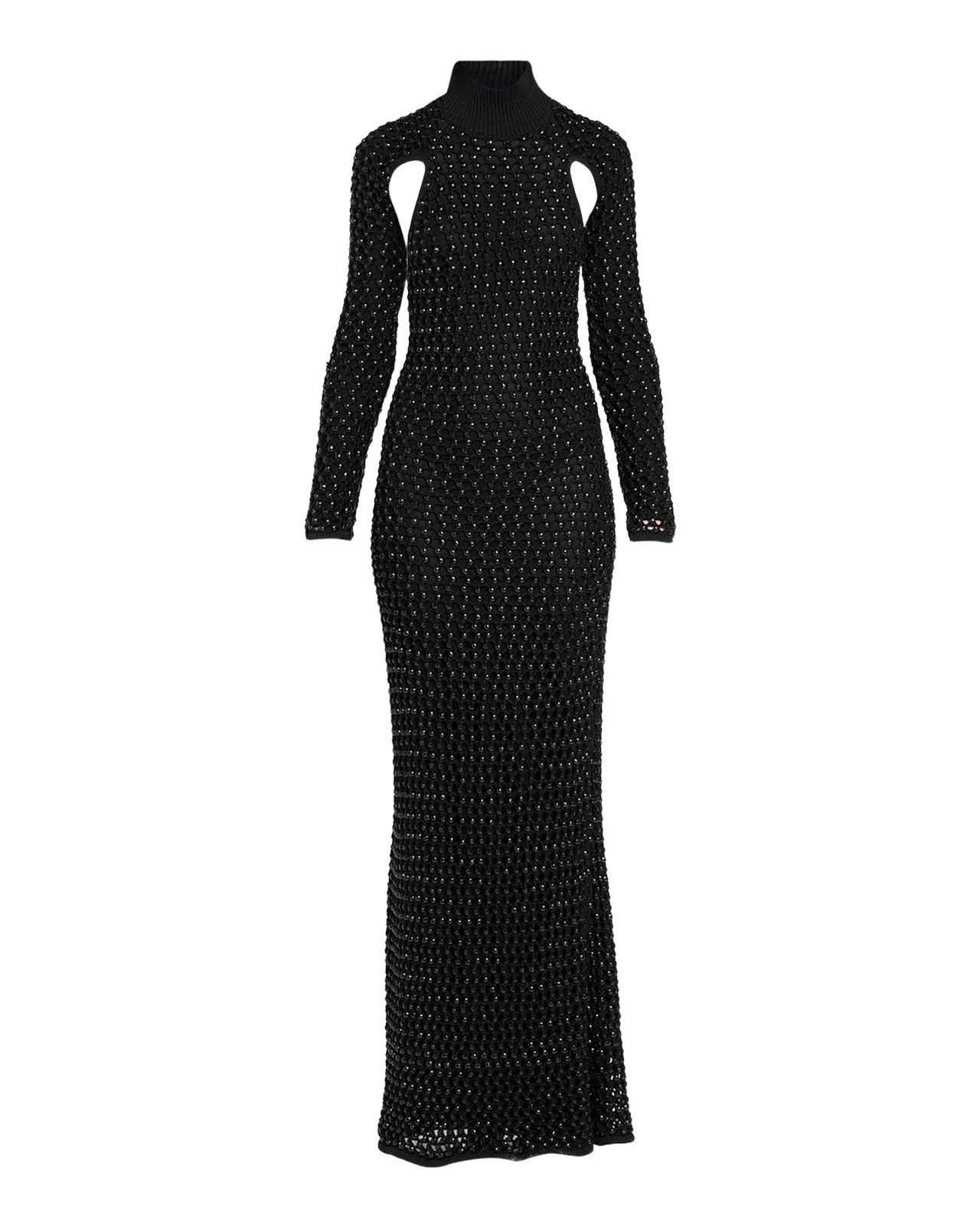 Femme Embellished Crochet Long-Sleeve Backless Maxi Dress