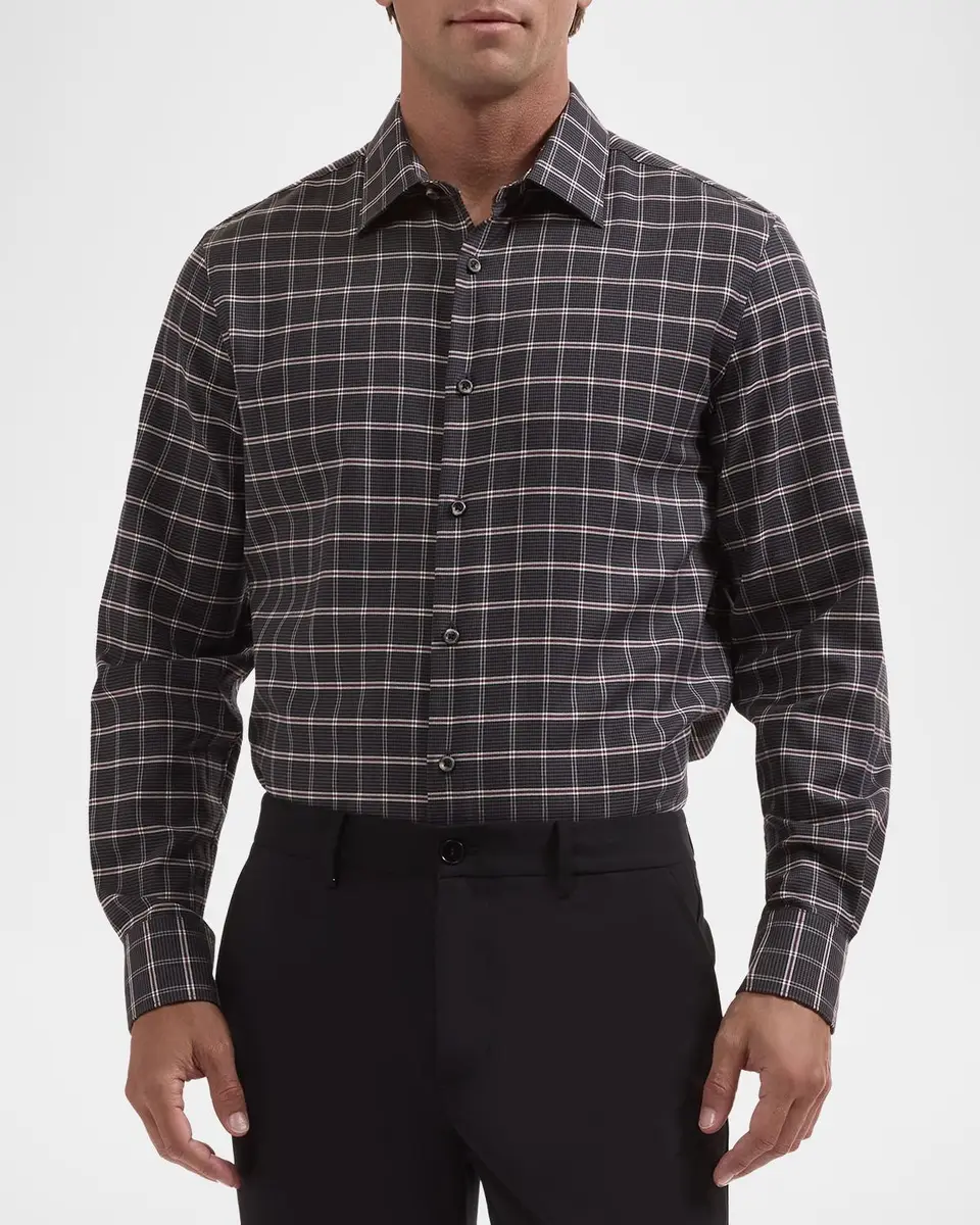 Bugatchi Men's Julian Woven Shaped Cotton-Cashmere Shirt | Thumbnail 4 Bugatchi Men's Julian Woven Shaped Cotton-Cashmere Shirt | Thumbnail 4